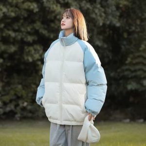 アメリカンスタイルのラグランカラーブロックコットンコート