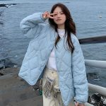 レディースのルーズなプリズムチェック柄のコットンコート
